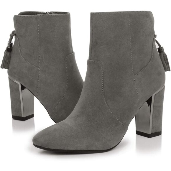 Women's Stylish Shiny Chunky Heel Dress Boot  Briana Grey - Picture 5 of 7